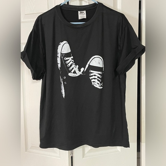 Tops - Black T-Shirt with White Sneaker Print